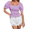 imageLYANER Womens Ruffle Peplum Smock Gingham Crop Top Square Neck Puff Short Sleeve Blouse ShirtDark Purple