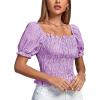 imageLYANER Womens Ruffle Peplum Smock Gingham Crop Top Square Neck Puff Short Sleeve Blouse ShirtDark Purple