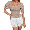 imageLYANER Womens Ruffle Peplum Smock Gingham Crop Top Square Neck Puff Short Sleeve Blouse ShirtKhaki