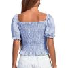 imageLYANER Womens Ruffle Peplum Smock Gingham Crop Top Square Neck Puff Short Sleeve Blouse ShirtLight Blue