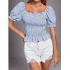 imageLYANER Womens Ruffle Peplum Smock Gingham Crop Top Square Neck Puff Short Sleeve Blouse ShirtLight Blue