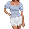 imageLYANER Womens Ruffle Peplum Smock Gingham Crop Top Square Neck Puff Short Sleeve Blouse ShirtLight Blue
