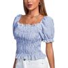 imageLYANER Womens Ruffle Peplum Smock Gingham Crop Top Square Neck Puff Short Sleeve Blouse ShirtLight Blue