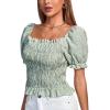 imageLYANER Womens Ruffle Peplum Smock Gingham Crop Top Square Neck Puff Short Sleeve Blouse ShirtLight Green