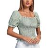 imageLYANER Womens Ruffle Peplum Smock Gingham Crop Top Square Neck Puff Short Sleeve Blouse ShirtLight Green