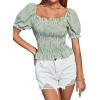 imageLYANER Womens Ruffle Peplum Smock Gingham Crop Top Square Neck Puff Short Sleeve Blouse ShirtLight Green