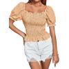 imageLYANER Womens Ruffle Peplum Smock Gingham Crop Top Square Neck Puff Short Sleeve Blouse ShirtOrange