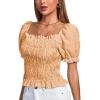 imageLYANER Womens Ruffle Peplum Smock Gingham Crop Top Square Neck Puff Short Sleeve Blouse ShirtOrange