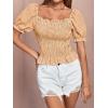 imageLYANER Womens Ruffle Peplum Smock Gingham Crop Top Square Neck Puff Short Sleeve Blouse ShirtOrange