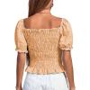 imageLYANER Womens Ruffle Peplum Smock Gingham Crop Top Square Neck Puff Short Sleeve Blouse ShirtOrange