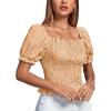 imageLYANER Womens Ruffle Peplum Smock Gingham Crop Top Square Neck Puff Short Sleeve Blouse ShirtOrange