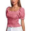 imageLYANER Womens Ruffle Peplum Smock Gingham Crop Top Square Neck Puff Short Sleeve Blouse ShirtRed
