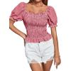imageLYANER Womens Ruffle Peplum Smock Gingham Crop Top Square Neck Puff Short Sleeve Blouse ShirtRed