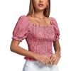 imageLYANER Womens Ruffle Peplum Smock Gingham Crop Top Square Neck Puff Short Sleeve Blouse ShirtRed