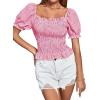 imageLYANER Womens Ruffle Peplum Smock Gingham Crop Top Square Neck Puff Short Sleeve Blouse ShirtRose Red