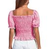 imageLYANER Womens Ruffle Peplum Smock Gingham Crop Top Square Neck Puff Short Sleeve Blouse ShirtRose Red