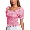 imageLYANER Womens Ruffle Peplum Smock Gingham Crop Top Square Neck Puff Short Sleeve Blouse ShirtRose Red