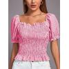 imageLYANER Womens Ruffle Peplum Smock Gingham Crop Top Square Neck Puff Short Sleeve Blouse ShirtRose Red