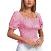 imageLYANER Womens Ruffle Peplum Smock Gingham Crop Top Square Neck Puff Short Sleeve Blouse ShirtRose Red