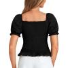 imageLYANER Womens Ruffle Peplum Smock Gingham Crop Top Square Neck Puff Short Sleeve Blouse ShirtSolid Black