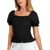 imageLYANER Womens Ruffle Peplum Smock Gingham Crop Top Square Neck Puff Short Sleeve Blouse ShirtSolid Black