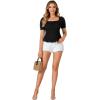 imageLYANER Womens Ruffle Peplum Smock Gingham Crop Top Square Neck Puff Short Sleeve Blouse ShirtSolid Black