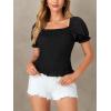 imageLYANER Womens Ruffle Peplum Smock Gingham Crop Top Square Neck Puff Short Sleeve Blouse ShirtSolid Black