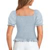 imageLYANER Womens Ruffle Peplum Smock Gingham Crop Top Square Neck Puff Short Sleeve Blouse ShirtSolid Light Blue