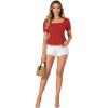 imageLYANER Womens Ruffle Peplum Smock Gingham Crop Top Square Neck Puff Short Sleeve Blouse ShirtSolid Red