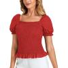 imageLYANER Womens Ruffle Peplum Smock Gingham Crop Top Square Neck Puff Short Sleeve Blouse ShirtSolid Red