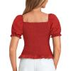 imageLYANER Womens Ruffle Peplum Smock Gingham Crop Top Square Neck Puff Short Sleeve Blouse ShirtSolid Red