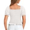 imageLYANER Womens Ruffle Peplum Smock Gingham Crop Top Square Neck Puff Short Sleeve Blouse ShirtWhite