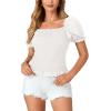 imageLYANER Womens Ruffle Peplum Smock Gingham Crop Top Square Neck Puff Short Sleeve Blouse ShirtWhite