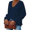 imageLYANER Womens Casual V Neck Tiered Ruffle Bell Long Sleeve Blouse Shirt Tunic TopDeep Blue