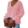 imageLYANER Womens Casual V Neck Tiered Ruffle Bell Long Sleeve Blouse Shirt Tunic TopLight Pink