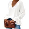 imageLYANER Womens Casual V Neck Tiered Ruffle Bell Long Sleeve Blouse Shirt Tunic TopWhite