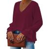 imageLYANER Womens Casual V Neck Tiered Ruffle Bell Long Sleeve Blouse Shirt Tunic TopWine Red