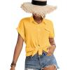 imageLYANER Womens Casual Collared Rolled Up Cap Sleeves Button Down Work Blouse Shirt TopsBaby Yellow