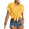 imageLYANER Womens Casual Collared Rolled Up Cap Sleeves Button Down Work Blouse Shirt TopsBaby Yellow