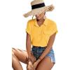 imageLYANER Womens Casual Collared Rolled Up Cap Sleeves Button Down Work Blouse Shirt TopsBaby Yellow