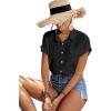imageLYANER Womens Casual Collared Rolled Up Cap Sleeves Button Down Work Blouse Shirt TopsBlack