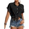 imageLYANER Womens Casual Collared Rolled Up Cap Sleeves Button Down Work Blouse Shirt TopsBlack