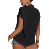 imageLYANER Womens Casual Collared Rolled Up Cap Sleeves Button Down Work Blouse Shirt TopsBlack