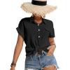 imageLYANER Womens Casual Collared Rolled Up Cap Sleeves Button Down Work Blouse Shirt TopsBlack
