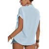 imageLYANER Womens Casual Collared Rolled Up Cap Sleeves Button Down Work Blouse Shirt TopsBlue