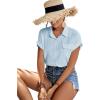 imageLYANER Womens Casual Collared Rolled Up Cap Sleeves Button Down Work Blouse Shirt TopsBlue