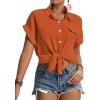 imageLYANER Womens Casual Collared Rolled Up Cap Sleeves Button Down Work Blouse Shirt TopsCaramel