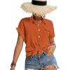imageLYANER Womens Casual Collared Rolled Up Cap Sleeves Button Down Work Blouse Shirt TopsCaramel