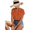 imageLYANER Womens Casual Collared Rolled Up Cap Sleeves Button Down Work Blouse Shirt TopsCaramel