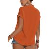 imageLYANER Womens Casual Collared Rolled Up Cap Sleeves Button Down Work Blouse Shirt TopsCaramel